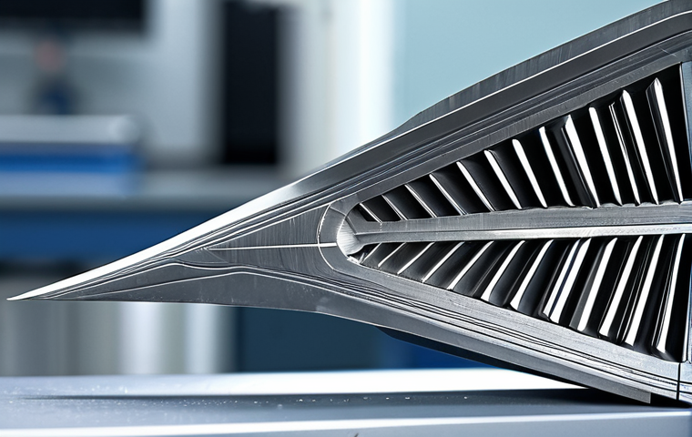 Superalloy Turbine Blade**
"Close-up of a gleaming turbine blade made of nickel-based superalloy, showcasing its intricate design and smooth surface. The blade is fully intact, no visible damage. The background is a blurred laboratory setting with scientific instruments. Focus on the material science aspect. Safe for work, appropriate content, fully clothed, professional, perfect anatomy, natural proportions, high quality."
**