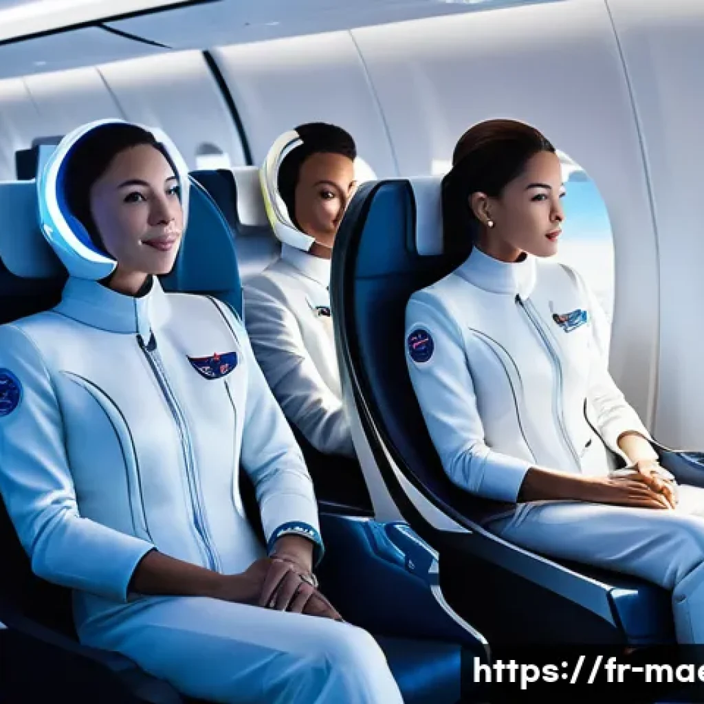 항공우주 기술 혁신 - **Prompt:** A diverse group of passengers, dressed in stylish yet comfortable futuristic travel atti...