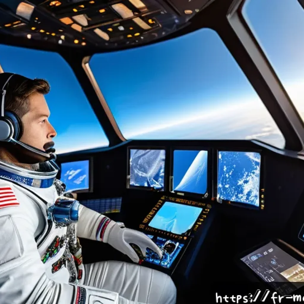 우주비행 제어 시스템 - A futuristic spacecraft cockpit interior showcasing advanced haptic control interfaces with tactile ...
