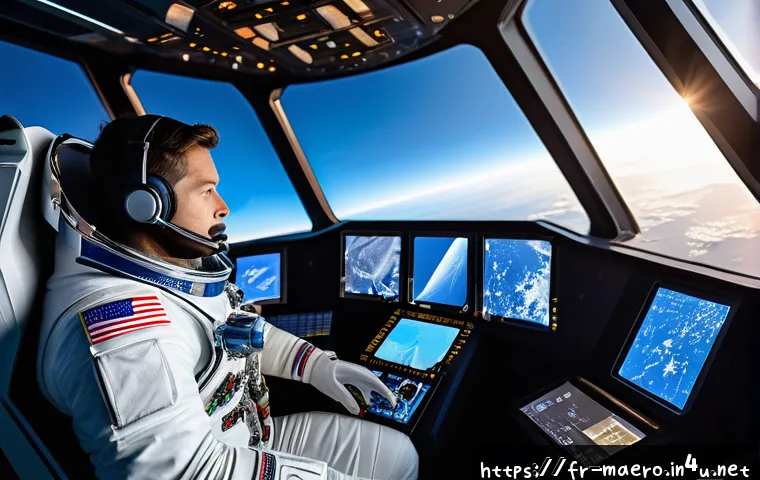 우주비행 제어 시스템 - A futuristic spacecraft cockpit interior showcasing advanced haptic control interfaces with tactile ...