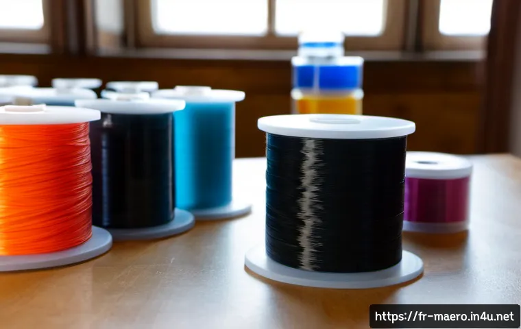 Home 17 3D 프린팅 재료 - Photorealistic close-up of neatly arranged 3D printing materials on a clean workshop table: colorful...