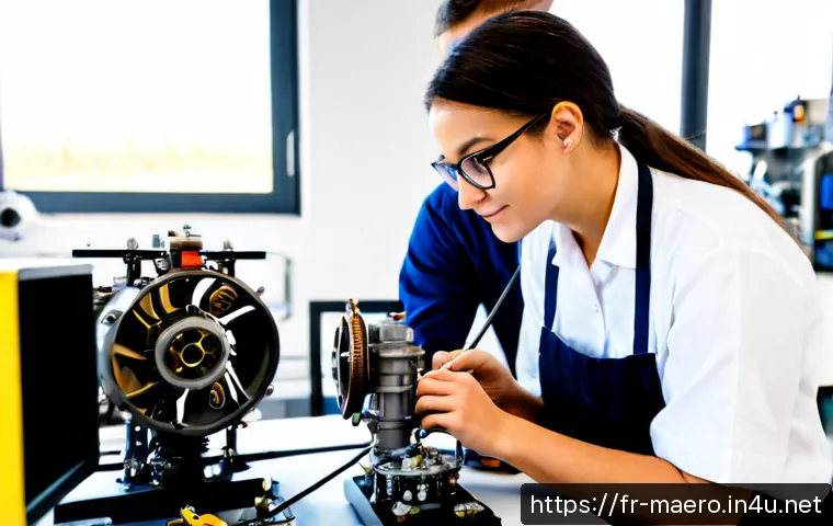 기계항공공학 인턴십 기회 - Photorealistic aerospace engineering internship scene in France, a diverse young engineering student...